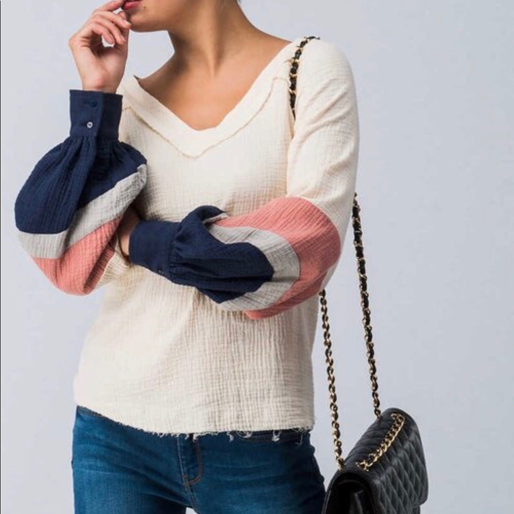 Ivory Color Block Top